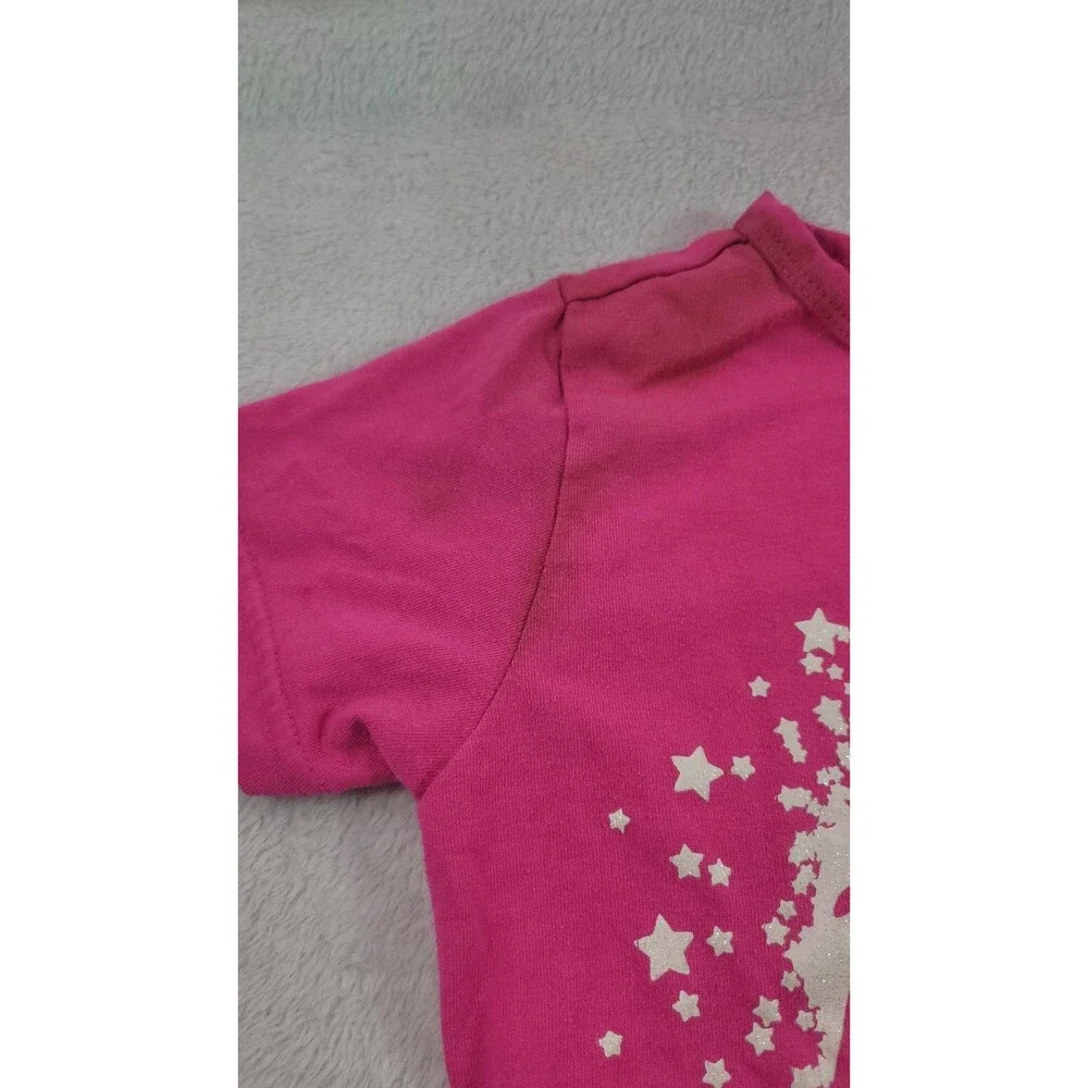 Official 2016 Barbie Pink Glitter Heart Graphic Tee Top Girls Size 7/8 XXS XS